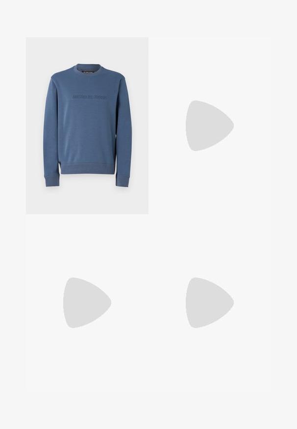 Sudadera azul de cuello redondo hecha de un material suave, con el logotipo en relieve "MICHAEL KORS" en el frente, y puños y dobladillo de canalé.; Filippa K TERRY CROPPED TROUSERS - Pantalones - sage melange; Zapatilla de cuero blanca con un acabado suave, puntera redonda, cordones planos y suela texturizada. Cuenta con un sutil logo en el talón.; Gafas de sol redondas negras con lentes oscuros y brazos metálicos delgados. Incluye puntas de varilla transparentes y acentos plateados en la bisagra. Diseño minimalista.
