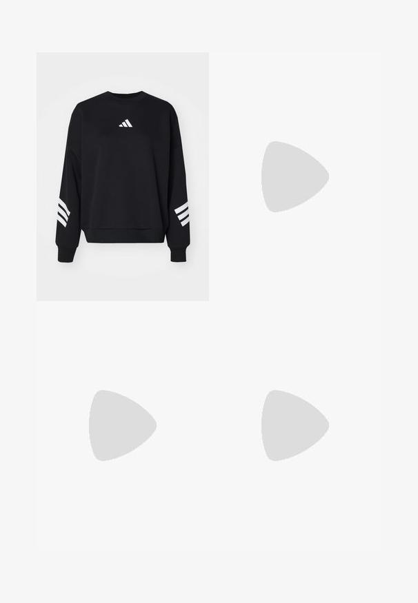 Svart sweatshirt i bomull med rund halsringning. Har en vit logo på bröstet och tre vertikala vita ränder på varje ärm.; Svart kortärmad sport t-shirt med ett strukturerat mönster, korta ärmar och en vit logotyp på bröstet. Materialet verkar slätt och flexibelt.; adidas Performance Tights - black; Svarta sportskor med överdel i mesh, strömlinjeformad form, platt sula och tre diagonala ränder på sidan. Lättviktig design för komfort.