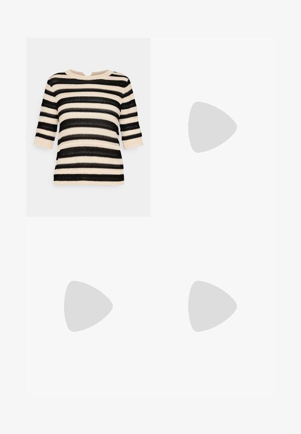 Object OBJNELLY - Trui - sandshell stripes/black; Lichtblauwe flared jeans van denim, met een hoge taille, vijf zakken en een subtiele gradient vervaging naar de zoom toe.; Bruine leren cowboylaarzen met een spitse neus en blokhak, voorzien van gedetailleerde stiksels en verhoogde accenten op de schacht.; Zwarte leren clutch met een klep en een gouden metalen sluiting. Inclusief een zwarte schouderband en een slank, minimalistisch ontwerp.; Zilveren creolen met een gedraaide ontwerp, voorzien van een gepolijste afwerking en een post-back sluiting. Meet ongeveer 3 cm in diameter.