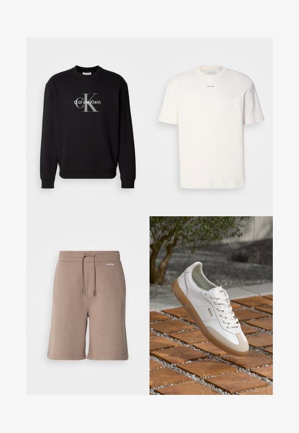 Must have musternavi musternavi musternavi musternavi musternavi musternavi musternavi musternavi musternavi musternavi musternavi musternavi musternavi; Valge puuvillane T-särk, millel on ümar kaelus, lühikesed varrukad ning rinnas keskel tikitud "Calvin Klein" logo. Üksluisus.; pruunist puuvillast lühikesed püksid elastse vöökoha, nööri sulgemise ja esiküljel logo detailiga. Pehme tekstuur ja põlvini ulatuv disain.; Valge nahast sneaker, millel on beežist suede'ist detailid, ümar varvas, paelad ees ja pruun kummist tald, millel on brändinimi "BOSS."