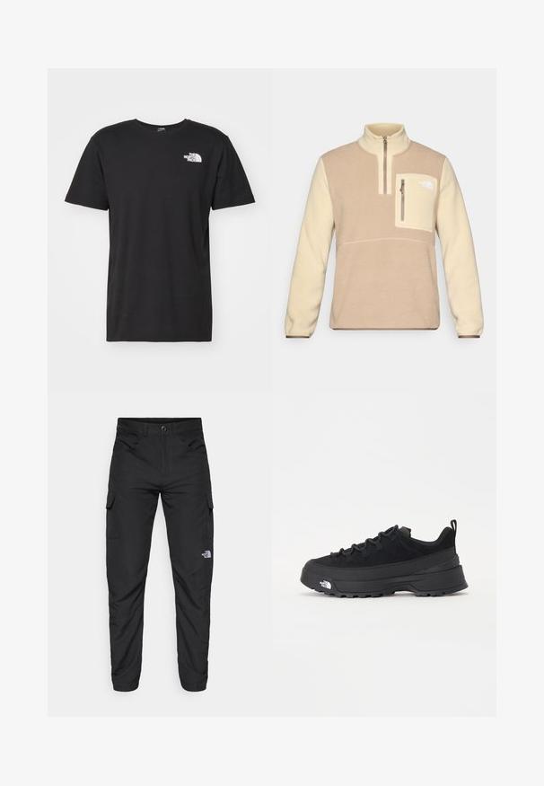 Kavos ir grietinėlės spalvų fliso megztinis su pusiau užtrauktuku, priekinė krūtinės kišenė su užtrauktuku ir logotipo akcentas kišenėje. Minkštas audinys.; The North Face M SS BOX NSE TEE - Marškinėliai su spaudiniu - black/optic emerald; The North Face HORIZON PANT - Lauko kelnės - black; Juodas lauko sportinis batelis su zomšiniu viršumi, tekstūruota guma padais ir tvirtas raištelių sistema. Yra sustiprinta kulno dalis ir prekės ženklo logotipas šone.