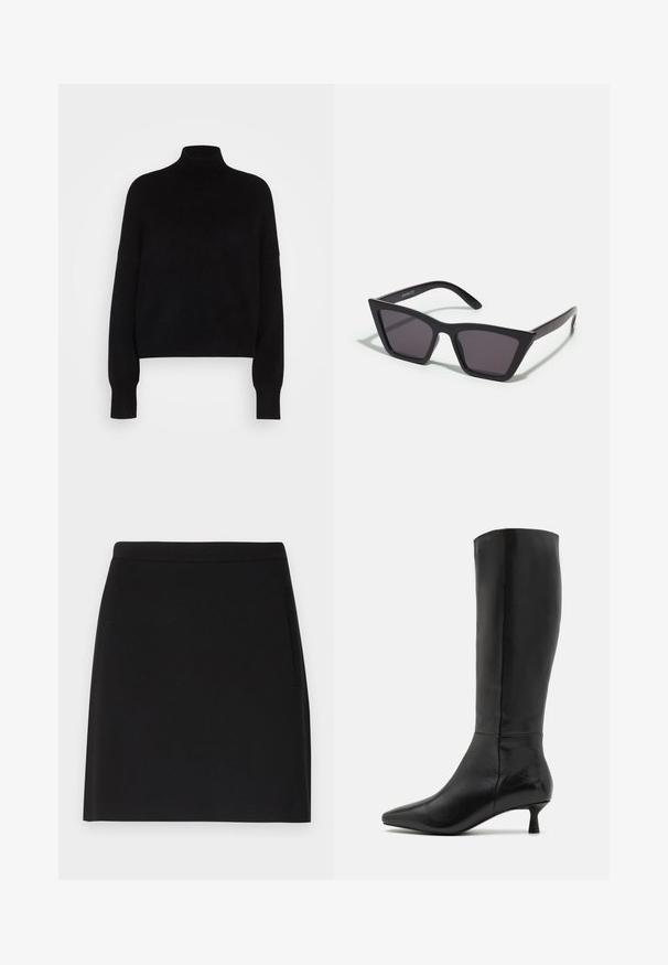 Musthave mustriba mustra pika pikendatud disain, kudumise tekstuur ja tihedad mansetid. Lihtne, ühtlane värv ilma mustriteta.; Mustan seeliku lihtsa disainiga, millel on sujuv tekstuur ja kitsas vöökoht. Lisafunktsionaalsuse jaoks on küljetasku.; Zign Saapad - black; Mustad mustrakellad, millel on hallid šabloonid; valmistatud plastist, paksude ja siledate kätega, ilma nähtava riistvarata.; P буксированная белая кожаная kottikott, millel on kuldne ahelõng, mis on varustatud kuldse lukuga ja eemaldatava sildiga. Kompaktne ristkülikukujuline kuju.