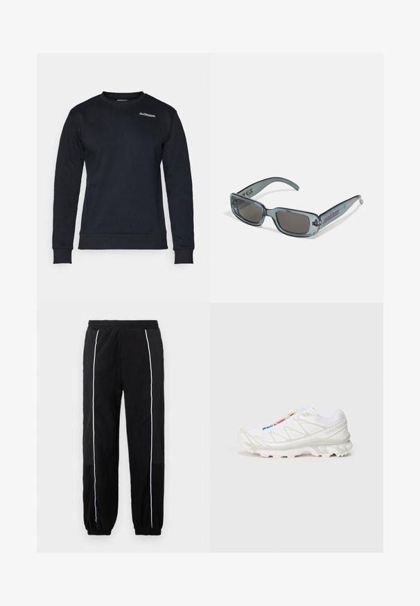 Černá dlouhá rukávová mikina s kulatým výstřihem se malým bílým logem Kappa na levém horním prsním díle, žebrovanými manžetami a pasem.; Černé tepláky s bílými bočními pruhy, elastickým pasem a manžetami. Vyrobené z měkké, texturované tkaniny pro pohodlí a flexibilitu.; Bílé sportovní boty s texturovaným síťovaným svrškem, reflexními akcenty a polstrovanou podešví. Výrazné logo značky na boku.; Santa Cruz INFERNO UNISEX - Sluneční brýle - crystal black