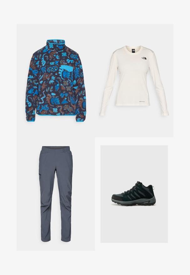 Patagonia - Bluza z polaru; The North Face - Bluzka z długim rękawem; Szare spodnie treningowe z elastycznym pasem, dwoma przednimi kieszeniami i kieszenią błyskawiczną z boku. Gładka tekstura i zwężany krój.; Columbia REDMOND czarny