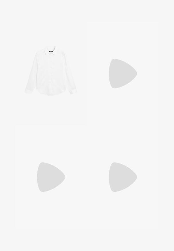 Massimo Dutti FLOWING SATIN LONG SLEEVE - Button-down blouse - white denim; Navy wide-leg trousers with an elastic waistband, two side pockets, soft fabric texture, and a flowing design.; Beige heeled sandals with a block heel, strappy design, and adjustable ankle strap, made of smooth synthetic material with a matte finish.; Brown leather tote bag with two elongated handles, structured rectangular shape, smooth texture, and subtle stitching details.