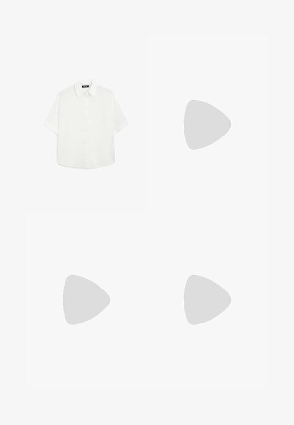 White short-sleeve shirt made of lightweight fabric, featuring a classic collar, button closure, and a rounded hem with subtle texture.; White athletic skort made of textured, breathable fabric. Features a wrap design with a smooth waistband and a flared shape for ease of movement.; Black athletic shoes featuring mesh upper, secure strap across the instep, thick sole with rounded cutouts, and textured detailing on the sides.; Casio rectangular quartz watch with a silver face, gold accents, black croc-embossed leather strap, and water-resistant feature.