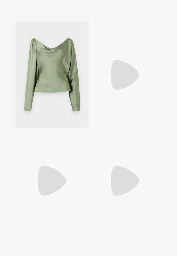 Grøn satin bluse med lange ærmer, draperet cowl-halsudskæring, glat tekstur og cropped kant, der viser et slankt og elegant design.; Brun maxi nederdel lavet af blødt stof. Har en tætsiddende talje og et asymmetrisk design med rynkede detaljer på den ene side.; Sort læderballetsko med rund tå, glat tekstur, minimal syning og et fleksibelt såldesign.; Rabanne XL LINK DOUBLE HOOP EARRING - Øreringe - silver-coloured