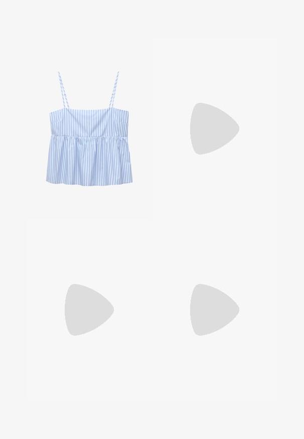 Plavi i bijeli prugasti kratki top s tankim podesivim trakama, nabranim dizajnom i proširenim rubom. Izrađen od laganog materijala.; Lacoste Donji dijelovi trenirke - blue; Bijela tenisica od glatkog sintetičkog materijala, s okruglim vrhom, dizajnom s vezanjem, ravnim potplatom i suptilnim perforacijama.; Smeđi kožni torba s dvostrukim ručkama, s kontrastnim šavovima i prostranim dizajnom, pogodna za svakodnevnu upotrebu.
