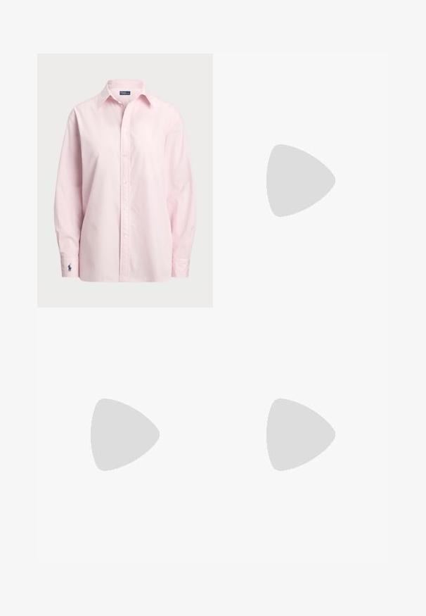 Polo Ralph Lauren OVERSIZE FIT COTTON SHIRT - Užsagstoma palaidinė - surfside rose; Balti medvilniniai cargo kelnės su dviem priekinių kišenėmis, dviem šoninėmis kišenėmis ir elastingu apvadu ant kulkšnų. Yra mygtuko užsegimas.; Juodi odiniai loaferiai su apvalia nosimi, pakeltomis siuvimo detalėmis ir žemu grioveliu. Lygi tekstūra su subtiliu blizgesiu.; Tory Burch ROMY PEBBLED SATCHEL - Rankinė - tiramisu