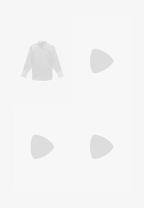 Chemise blanche à manches longues en coton, avec un col classique, des boutons sur le devant et des épaules structurées. Texture lisse.; Mini-jupe noire en coton avec une taille ajustée. Texture lisse, design simple et ourlet droit. Pas de motifs ou de pièces métalliques visibles.; Next FOREVER  BACK KITTEN HEELS - REGULAR FIT - Escarpins - black; Lunettes de soleil noires avec des verres ovales, monture en plastique brillant et branches fines. Présente le logo Ray-Ban en blanc sur le côté.; Bracelets en métal doré au ton vieilli avec une texture martelée, présentant un design ouvert et des bords lisses. Deux tailles présentées : une plus large, l'autre plus fine.