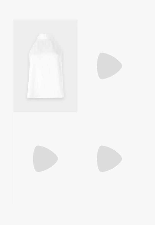 Fehér ujjatlan felső magas gallérral, puha tapintással és enyhén laza fazonnal, minta és díszítés nélkül.; Hosszú fekete szoknya virágmintával; sima, folyó anyagon rózsaszín, piros és fehér virágokkal, enyhe bővüléssel az alján.; Fekete bőr slingback cipő hegyes orral, karcsú sarkal és aranyszínű kiegészítővel a lábfej résznél. Simább szerkezet és letisztult dizájn.; Fekete bőrtáska texturált felülettel, szögletes formával, két füllel és állítható vállpánttal. DKNY logós díszítéssel rendelkezik.