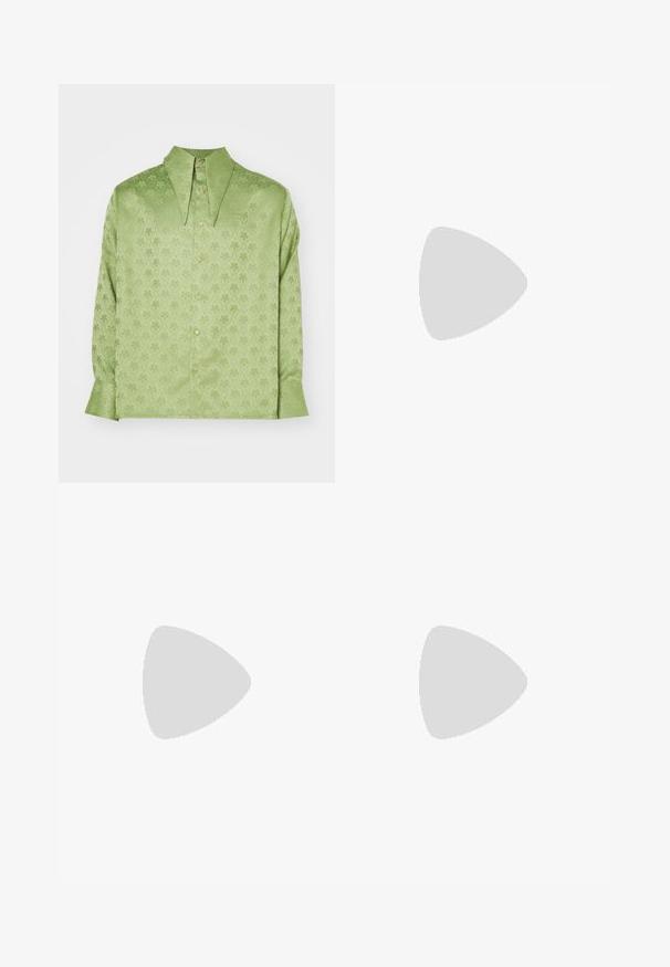 Sister Jane UNISEX - Hemdbluse - green; Grüne, weit geschnittene Hosen aus strukturiertem Stoff, mit gewellten Akzenten entlang der Seitennähte und einer lässigen Passform.; Burgunderfarbene Slingback-Pumps mit spitzer Zehe und Mesh-Obermaterial. Verfügen über einen schlanken Absatz und ein Ausschnittdesign, das eine elegante Silhouette bietet.; Perlenhandtasche in lebhaften Farben: Pink, Orange, Blau und Braun. Strukturierte Oberfläche mit kreisförmigen Perlen und organischen Formen, stabile Griffe.