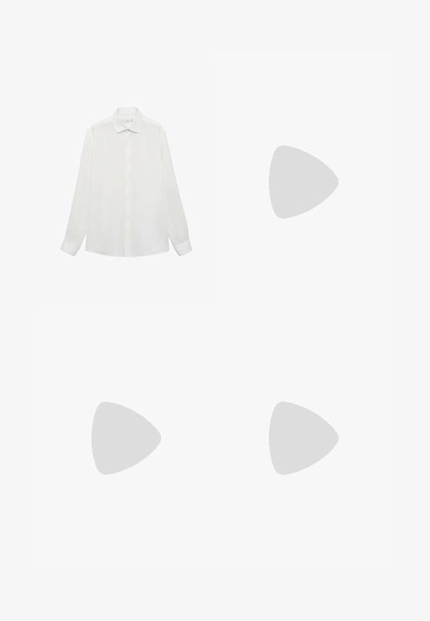 Hvid skjorte med knapper, klassisk krave, lange ærmer og en glat tekstur. Har et ensfarvet design med matchende knapper.; Marinebukser lavet af glat stof, med en let skræddersyet pasform, frontfolder, bæltestropper og en enkelt knaplukning.; Beige ruskinds slip-on sko med en rund tå og syning detaljer. Lysfarvet gummisål med et lavprofileret design.; Solsikker med ovale grå linser, sølvmetalramme og sorte accenter på tempelstængerne. Har et strømlinet design og minimal hardware.