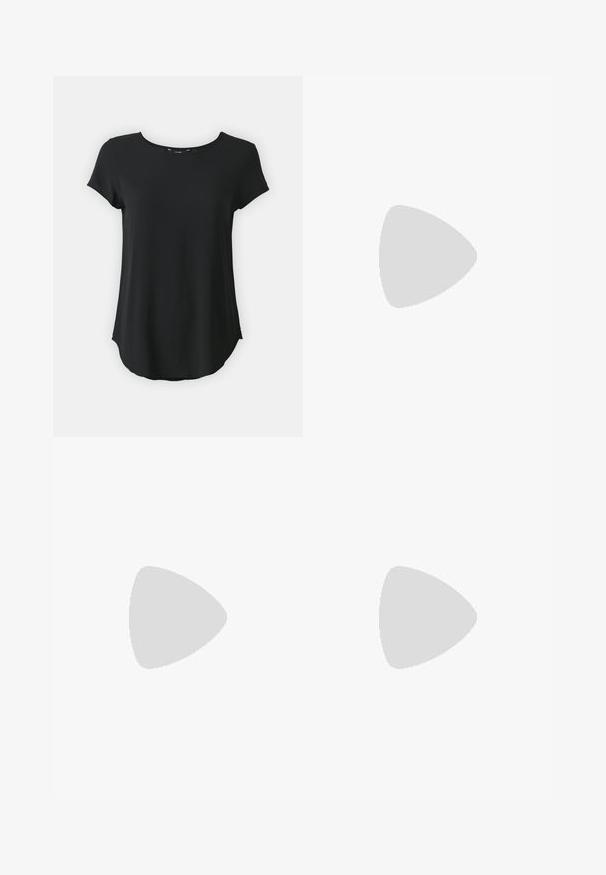 Melna īsām piedurknēm T-krekls ar apaļu kaklu, mīksta auduma, nedaudz izliekts apakšmalā un sānu šķēlumi, lai nodrošinātu brīvību kustībai. Nav redzamu rakstu.; Tumši zaļa maksi svārki, izgatavoti no viegla auduma, ar savilkta elastīga jostasvieta un plūstošu dizainu ar krokām.; Ceļa augstuma brūni ādas zābaki ar gludu apdari, noapaļota purngala un melnu žurnālā. Vienkāršs dizains ar minimālām detaļām.; Melnas ādas somiņa ar gludu tekstūru, taisnstūra formu un divām garām rokturiem. Nav redzamu aparatūras vai rotājumu.