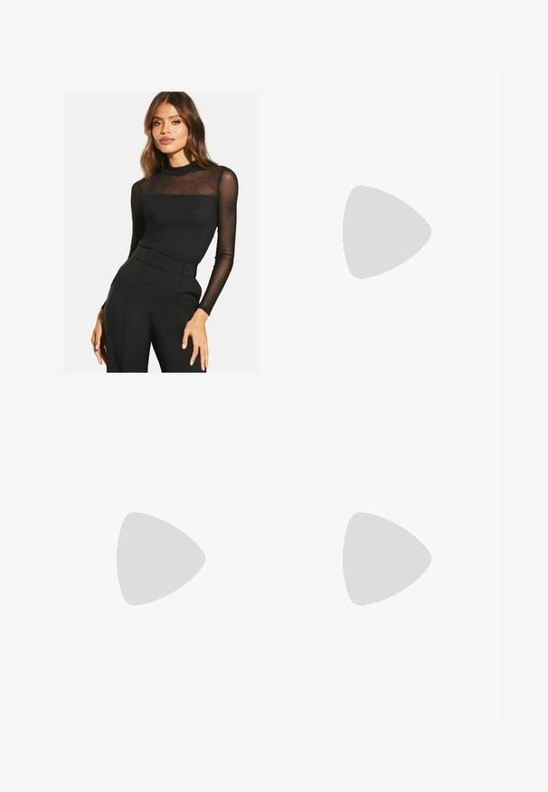 Musta pitkähihainen paita, jossa on ribbikuvio ja läpinäkyvät verkkoalueet hartioilla. Yhdistetty korkeavyötäröisten mustien housujen kanssa.; Burgundin tüllihame, jossa on frillikerroksia, joustava vyötärö ja vaihteleva pituus, joka on pehmeää ja kevyttä materiaalia.; Mustat nahkaiset slingback-korkokengät, joissa on terävä kärki, ohuet korot ja kultasävytteinen yksityiskohta säädettävässä hihnassa. Silkkinen pinta.; Mustat aurinkolasit, joissa on tummansävyinen harmaa linssi, ovaali muoto, kiiltävä pinta, ja joissa on näkyvä logo sivussa sekä hopeiset yksityiskohdat.; Maran ko leather-käsivarjo, jolla on jäsennelty muotoilu, lyhyet kahvat, kultainen suorakulmainen lukko ja irrotettava tupsuakor.