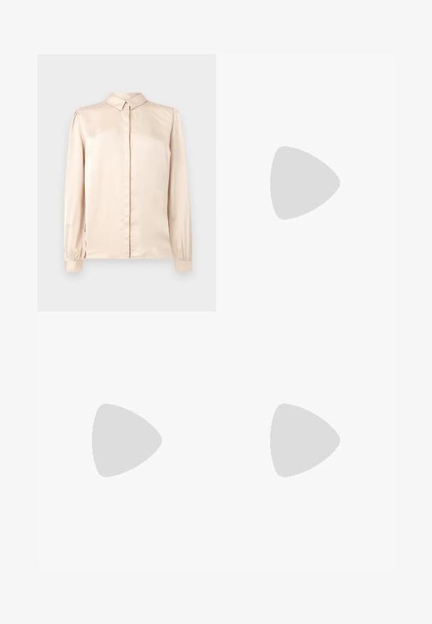 Beige satin långärmad skjorta med knäppning, framknäppning och samlade puffärmar vid ärmsluten. Slät, blänkande yta.; Vida byxor i mörkbrunt tyg med skräddarsydd design och framfållar samt en mjuk textur, lämpliga för formella tillfällen.; Svart läder slingback-sandalett med spetstopp och en smal, böjd klack. Har ett diskret justerbart rem med en metallspänne.; WANT Les Essentiels ARCH CROSSBODY UNISEX - Axelremsväska - black