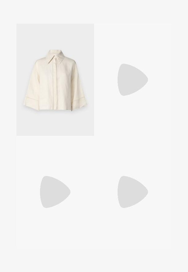 Max Mara Leisure ROBINIA - Gombos blúz - ecru; Max Mara Leisure EUCLIDE - Nadrágok - cuoio; Beige bőr cowboy csizma hegyes orral, alacsony tömör sarkú, és díszített vörös és fekete virágmintákkal a szárán.; Barna bőrtáska, ívelt, félkör alakú, vékony pánttal és diszkrét arany kiegészítőkkel. Sima felszín.