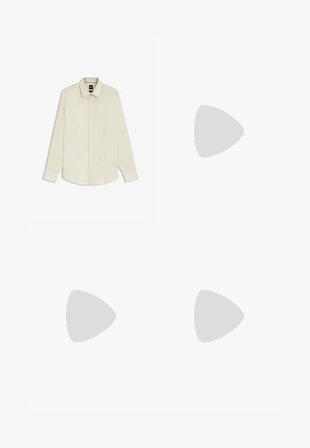 BOSS JOE KENT - Formal shirt - open white eleven; JOOP! Trousers - beige; Brown leather loafer with a stitched detail on the toe, flat sole, and a low stacked heel. Smooth texture with minimalistic design elements.; Pier One SET - Watch - black/brown