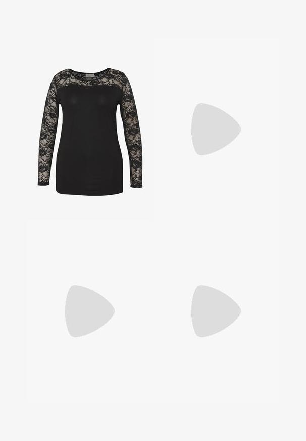 Black top with long lace sleeves, featuring a solid black body and floral lace detailing. Round neckline with smooth texture.; Dark brown wide-leg pants featuring a textured fabric, an elastic waistband, and a relaxed silhouette with no visible patterns or accents.; Black leather ankle boot with textured surface, round toe, lace-up design, yellow stitching, and a thick, ridged black platform sole.; Black crocodile-patterned handbag with a smooth texture, rounded shape, and two slender handles. Gold logo accent near the base.; Silver hoop earrings, round shape, smooth metal surface, no visible embellishments, lightweight design, uniform thickness.