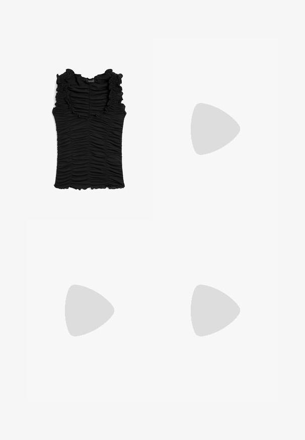 Massimo Dutti CREASED-EFFECT - Blouse - black; Massimo Dutti FLOWING MIDI  - Jupe trapèze - light blue; Even&Odd by Zalando Sandales à talons hauts - white; Even&Odd by Zalando Sac bandoulière - black