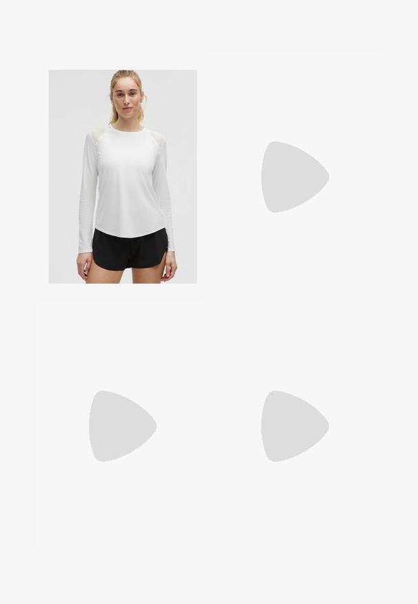 lululemon Sculpt Long Sleeve - Langarmshirt - white; Nike Performance 365 SHORT - Tights - turf orange/white; Nike Performance ZOOM FLY 6 - Laufschuh Straße - white/gridiron/pure platinum/obsidian mist/metallic silver-coloured; Oakley RADAR PATH UNISEX - Sonnenbrille - matte green