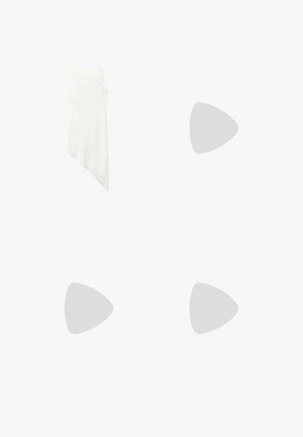 Sleeveless white dress with a round neckline and an asymmetrical hemline that drapes to a point on one side.; Moves LAURO - Trousers - fossil; NA-KD Classic heels - black; Black leather shoulder bag with a smooth texture, curved shape, and adjustable handle. Features minimal stitching and a simple design.