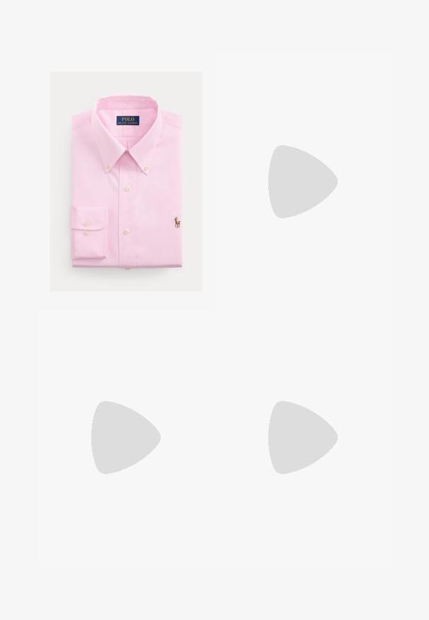 Light pink button-up shirt made from cotton, featuring a classic collar, long sleeves, and a small embroidered horse logo on the chest.; Light beige tailored trousers with a smooth texture, straight legs, a flat front, and minimal stitching detail. No visible pockets.; Brown leather ankle boot with a pointed toe, elastic side panels, textured detailing on the front, and a low stacked heel.; Tortoiseshell sunglasses with yellow lenses. Aviator shape with double bridge and metal accents. Smooth surface and sleek design.