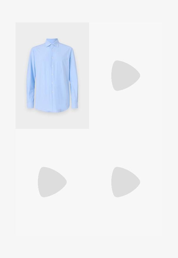 Camisa de botón azul claro con rayas verticales, de mangas largas, con cuello puntiagudo y botones blancos, hecha de una tela suave y tejida.; Filippa K TERRY CROPPED TROUSERS - Pantalones - sage melange; Zapatilla de cuero blanca con un acabado suave, puntera redonda, cordones planos y suela texturizada. Cuenta con un sutil logo en el talón.; Gafas de sol redondas negras con lentes oscuros y brazos metálicos delgados. Incluye puntas de varilla transparentes y acentos plateados en la bisagra. Diseño minimalista.