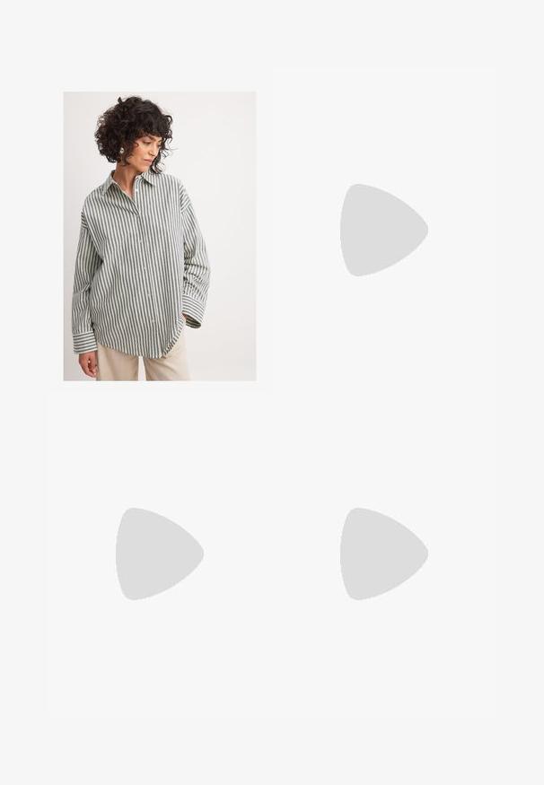 Striped button-up shirt in green and white. Soft fabric, relaxed fit, long sleeves with folded cuffs, and a pointed collar.; Black windbreaker pants with an elastic waistband, drawstring, white side stripes, loose fit, featuring a small logo on the left side.; Black and white athletic shoes with a sleek design, rubber sole, lace-up closure, and three white stripes on the sides.; Next Clutch - yellow