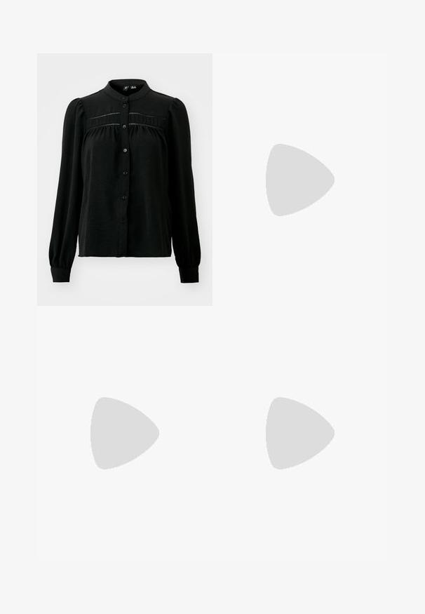 Vero Moda VMEMMA - Paitapusero - black; Musta polyesterinen culotte-housut, jossa on joustava vyötärö, kaksi etupleettiä ja löysä siluetti. Ei näkyviä kuvioita tai metallisia yksityiskohtia.; Hopeapohjaiset sandaalit, joissa on läpinäkyvä remmi ja koristeellinen strassivyö. Avoin varvasmuotoilu, kiiltävä pinta ja hoikka, läpinäkyvä korko.; Musta nahkainen käsilaukku, joka on kaareva muotoilultaan, irrotettavalla hihnalla ja kultaisilla yksityiskohdilla. Laukussa on läppä, jossa on solk yksityiskohta.