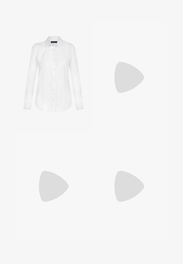 Felix Hardy Nööpidega pluus - white; Valged laiad püksid, mis on valmistatud puuvillast, omavad siledat tekstuuri, sirget lõiget, eesmine taskud ja puhtad äärised.; Nike Sportswear FIELD GENERAL - Tossud - off-white/black; Pruun nahast käekott ümmarguse kujuga, hõbedaste detailide ja dekoratiivse õmblusega. Omab õlarihma ja klambri sulgemist.