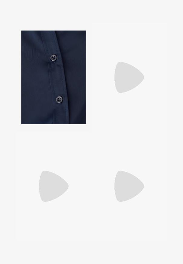 Navy blue shirt fabric with a smooth texture, featuring two dark buttons along the placket, showcasing a classic button-up design.; Polo Ralph Lauren COTTON CORDUROY WIDE-LEG PANT - Trousers - warm white; White sneakers with a mix of smooth and textured materials, featuring a subtle logo, lace-up design, and zigzag sole.; White leather handbag with a textured finish, featuring a gold chain strap and black accents. Includes a front pocket and zipper closure.