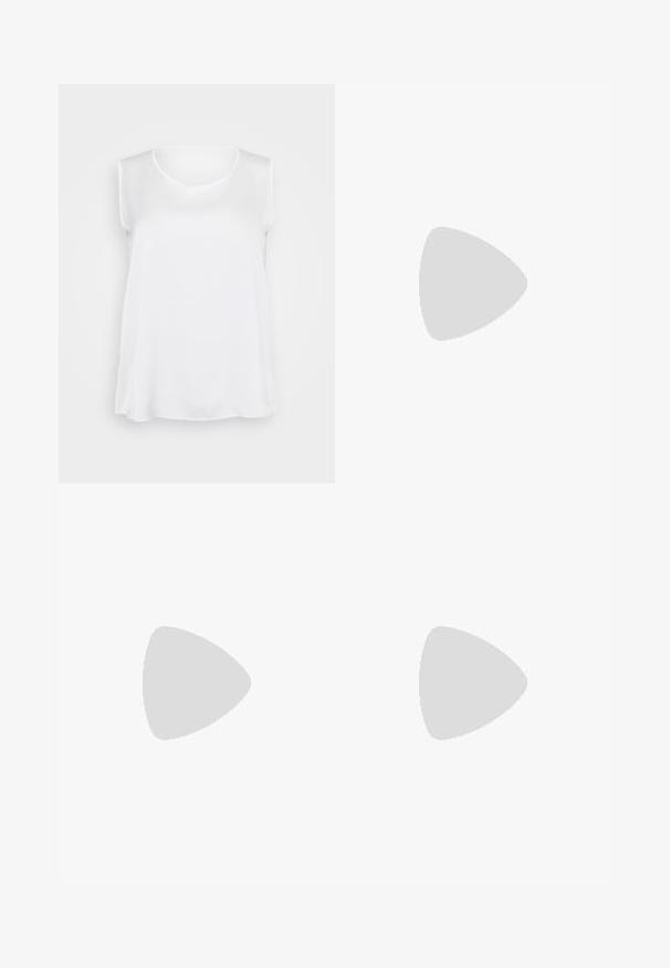 Top bianco senza maniche con texture liscia, scollatura a V e vestibilità comoda. Orlo leggermente curvo e spacchi laterali per una maggiore libertà di movimento.; Pantaloni neri in similpelle con una texture liscia, gambe affusolate, vita elastica e un dettaglio con bottone sul davanti.; Ballerine in pelle nera, punta affusolata, design minimalista, texture liscia, tacco basso, senza hardware o decorazioni visibili.; Orecchini a cerchio in argento con una finitura liscia e lucida. Forma rotonda, design leggero, con un meccanismo di chiusura sicuro.