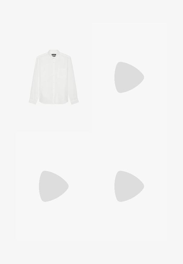 Vit långärmad skjorta i linne med knapp-down krage, en frampocket och knappstängning fram. Texturerad tyg.; Vit långärmad fotbollströja med ribbad textur, svart krage och muddar, med svart Adidas-logotyp och cirkulär grafisk emblem.; Svarta raka byxor med bälteshällor, knappstängning och en stilren, minimalistisk design på en neutral bakgrund.; Vit Adidas Samba sneakers med svarta ränder, svarta snören, en beige mocka häl och gummisulor, visad i vänster sidoprofil.