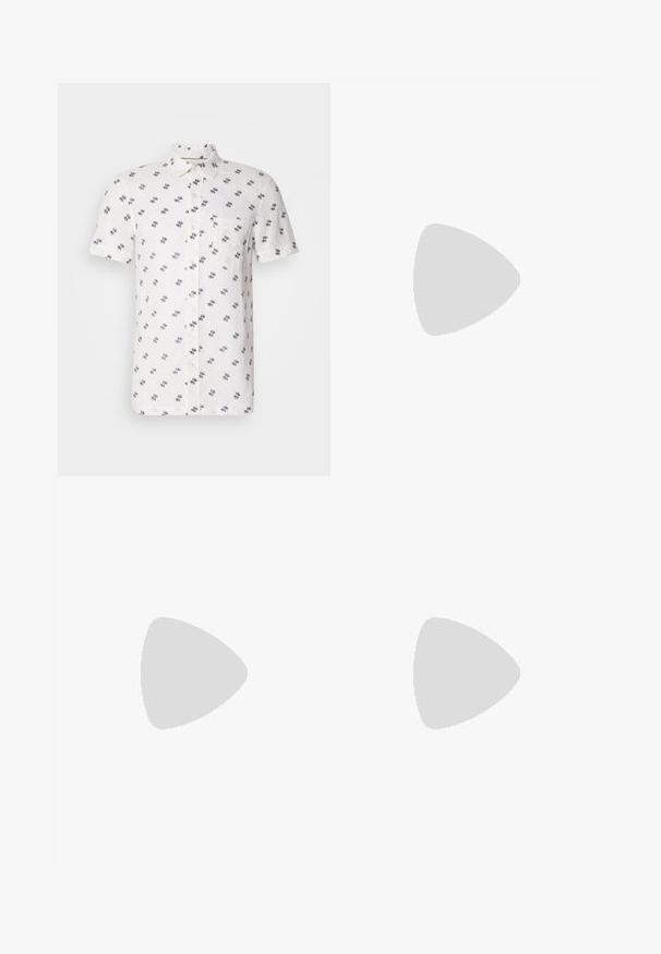 Short-sleeve, white linen shirt featuring a subtle navy pattern, button-down collar, and a single chest pocket. Textured, breathable fabric.; Light gray cotton pants with an elastic waistband, two side pockets, straight leg design, and a smooth texture. Simple stitching detail.; Suede and textile sneaker in green, brown, and beige with three white stripes. Features a light pink accent on the heel and textured outsole.; Round sunglasses with a thin black metal frame, dark lenses, and adjustable nose pads. The arms feature a subtle brand detail.