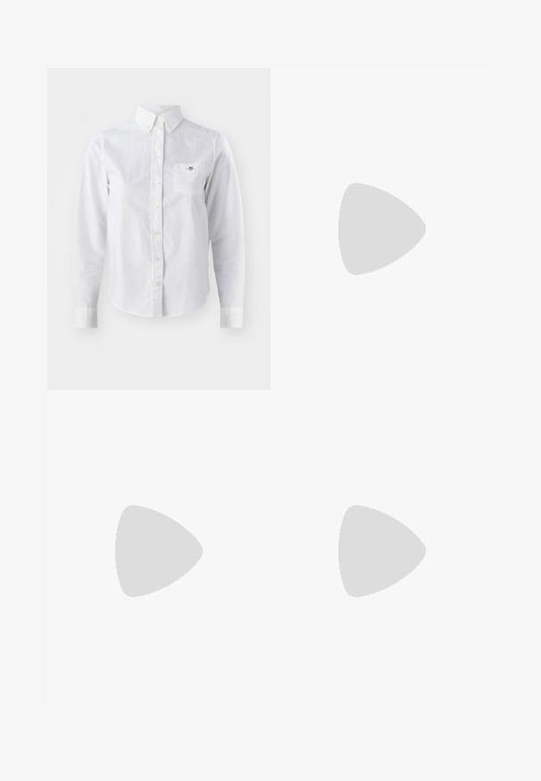 White long-sleeve shirt made of cotton, featuring a button-down collar, front button closure, breast pocket, and subtle logo detail.; Pleated white skirt with a black elastic waistband featuring the "LACOSTE" logo. Mid-length design with soft texture.; Black slip-on loafers made of textured fabric with a glossy leather accent and subtle stitching details, featuring a low rubber heel.; Black oversized sunglasses with a geometric shape, featuring dark lenses and a contrasting grey detail on the frame. Logo on the arm.