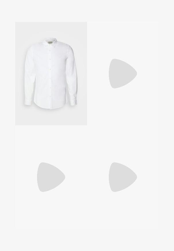 Valkoinen napitettava paita, joka on valmistettu puuvillasta. Perinteinen kaulus, pitkät hihat ja hienovarainen kirjonta vasemmassa rinnassa. Beige napit.; Mustat farkkuhaalarihousut haalistuneella pesulla, viisi taskua, ja kontrastiväriset tikkaukset, joissa on hieman leveä lahkeensuu.; Valkoinen urheilujalkine, jossa on verkko- ja mokkanahkaverkko. Varustettu pehmustetulla pohjalla, voimakkailla ylikerroksilla ja rakenteellisella muotoilulla.; Mustikka muoviset aurinkolasit tummilla vihreillä linsseillä. Neliömäinen kehysornamentti, jossa on hopeiset yksityiskohdat ja kohokuvioitu logo ohjaimessa.