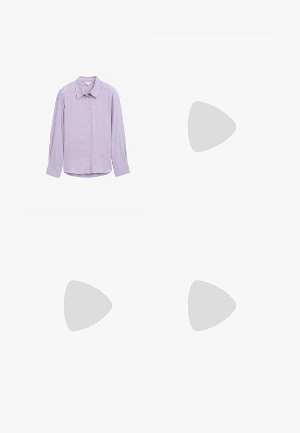 TOM TAILOR Camicia - soft lavender melange; Jeans in denim azzurro chiaro con taglio dritto, design a cinque tasche, cuciture a contrasto e una vita classica con chiusura a bottone.; Stivale alla caviglia in suede beige con punta arrotondata, dettagli cuciti e suola in gomma marrone texturizzata. Presenta un passante sul retro.; Occhiali da sole neri con lenti ovali semi-senza montatura. Montatura lucida e bracci eleganti. Lenti scure con dettagli hardware minimi.; Borsa hobo in pelle nera con design morbido, ampia tracolla e texture liscia. Presenta una chiusura con zip laterale.