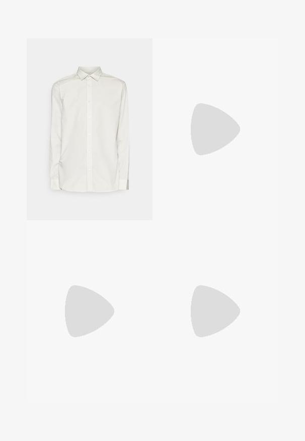 Jack & Jones JJJOE PRINT SHIRT - Svečana košulja - crockery; Sive odijelo hlače s glatkom teksturom, ravnim krojem, zatvaranjem na jedan gumb i prednjim džepovima. Nema vidljivih uzoraka ili akcenata.; Crne kožne mokasine s zaobljenim vrhom, s ušivenim dizajnom, niskom platformom i teksturiranim, gumenim potplatom s izbočinama.; Kružne naočale sa tankim okvirom od crnog metala, tamnim staklima i prilagodljivim nosnim jastučićima. Naočale imaju diskretni detalj marke na drškama.