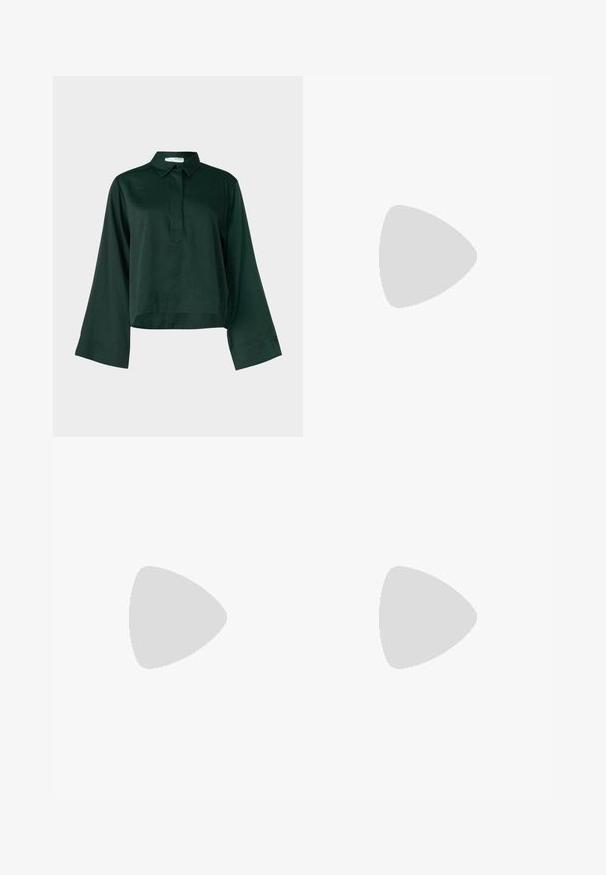 Selected Femme SLFJEAN - Blus - scarab; Svarta vida byxor med hög midja, knäppdetaljer i midjan och framfickor.; Svarta lackläder slingback klackar med spetsig tå och geometrisk klack. Har en elegant, minimalistisk design och slät yta.; Svart läder tote-väska med två långa handtag, en slät yta och en strukturerad form. Har en framficka för extra förvaring.