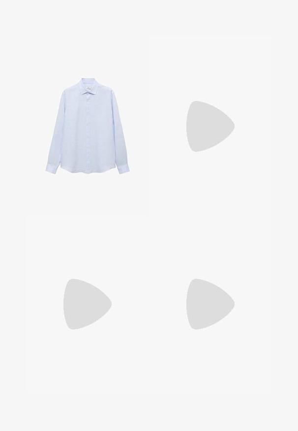 Lichtblauw shirt met lange mouwen en knoopsluiting, gemaakt van een textuurstof. Heeft een klassieke kraag en een rechte snit met een iets afgeronde onderkant.; Next SIGNATURE - REGULAR FIT - Broek - neutral; Zwarte synthetische loafers met een opvallende gestikte voorkant, gevoerde binnenzool en platte rubberen buitenzool; slank ontwerp met minimale details.; Gouden metalen zonnebril met donkergroene lenzen, aviator-stijl, met slanke scharnieren en schildpad-accenten op de uiteinden.