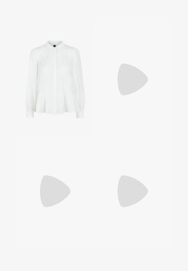 White blouse with a collared neckline, button-down front, long puffed sleeves, and gathered peplum hem. Textured fabric with subtle patterns.; Levi's® HIGH WAISTED STRAIGHT - Relaxed fit jeans - blue denim; Lauren Ralph Lauren POLLY - Espadrilles - soft white; Polo Ralph Lauren POLO ID LEATHER MINI SHOULDER BAG - Handbag - ivory