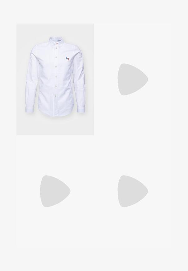 PS Paul Smith MENS TAILORED FIT - Cămașă - whites; Pantaloni bej cu croială dreaptă, având talie cu șnur, față pliată și textură netedă. Design simplu și versatil.; Adidași cu talpă joasă din suede bleumarin, cu talpă albă, șireturi bleumarin și logo-ul 'Filling Pieces' în aur pe lateral.; Ochelari de soare dreptunghiulari, de culoare albastră, cu lentile întunecate, ramă mată de nuanță navy, detaliu cu logo pe suportul pentru ureche, brațe drepte și o textură solidă, netedă.