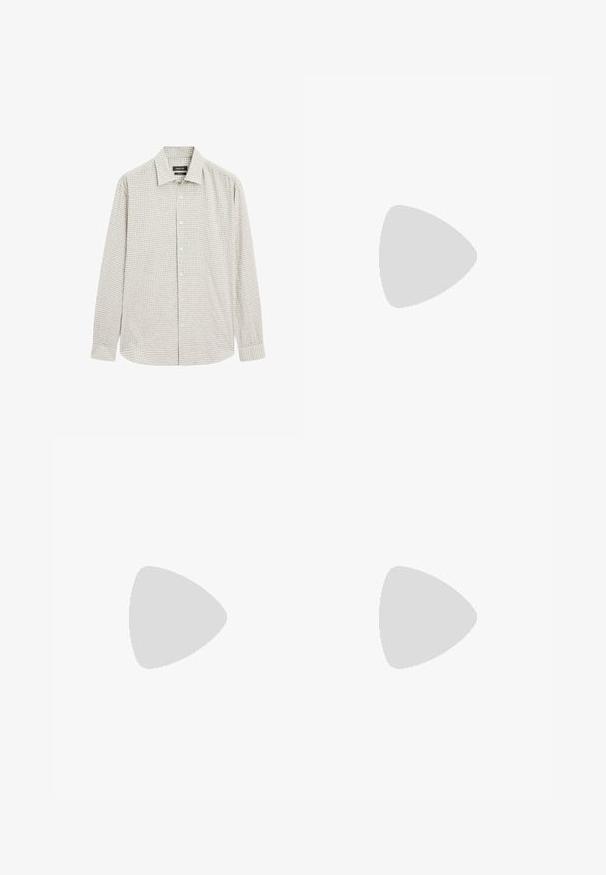 Knapp-up skjorta i ljusgrön rutmönster, tillverkad av bomullsblandning. Har en klassisk krage och långa ärmar, med en rak nederkant.; Vita bomullstanktops, ärmlös design, rund hals, slät textur, med ett mjukt, lätt tyg. Två stycken visas.; Svarta skräddarsydda byxor med knäppning, bältesömmar och smala raka ben, visade mot en vit bakgrund.; Svarta läderloafers med en slät yta, rund tå, handsytt detaljer och en låg gummisula. Klassisk och mångsidig design.; Svarta solglasögon med rektangulära bågar, gråtonade linser och en design med urtag i näsbryggan. Slank, glänsande plastmaterial, med smala skalmar.