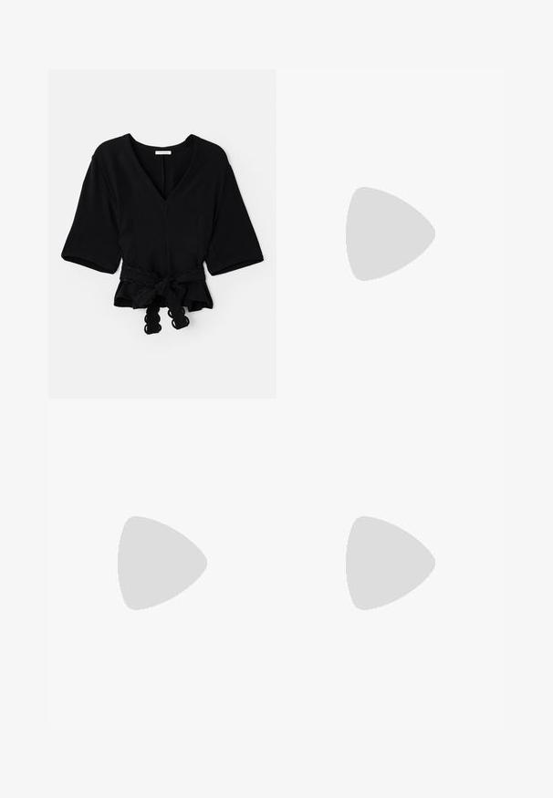By Malene Birger ULLAS - Blouse - black; Filippa K RELAXED PLEATED - Shorts - cream whit; Stuart Weitzman NUDIST BLOCK 75 - Ankle cuff sandals - white; Tory Burch FLEMING MINI HOBO - Handbag - toffee