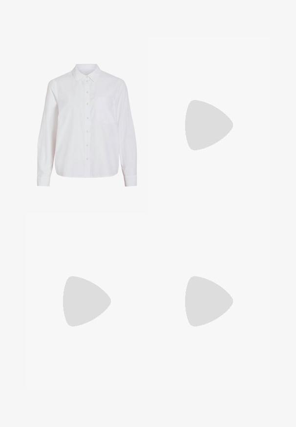 Biela košeľa s dlhým rukávom, zapínanie na gombíky vpredu, klasický golier, jedno náprsné vrecko, vyrobená z hladkej, ľahkej látky s uvoľneným strihom.; Tmavohnedá dlhá rukávová tričko s okrúhlym výstrihom a slim fit zobrazené na jednoduchom bielom pozadí.; Hnedé široké nohavice vyrobené z mäkkého, štruktúrovaného materiálu. Medzi znaky patrí zapínanie na gombík a dve predné vrecká.; Čierne kožené slingback podpätky s ostrou špičkou, malým podpatkom a dekoratívnym uzlom vpredu. Hladký povrch po celom obvode.; Sivý pruhovaný crop top a olivovo zelená sukňa s vysokým pásom. Model drží bielu ramennú tašku s vyrezávanými detailmi. Jednoduchý dizajn, priliehavý strih.