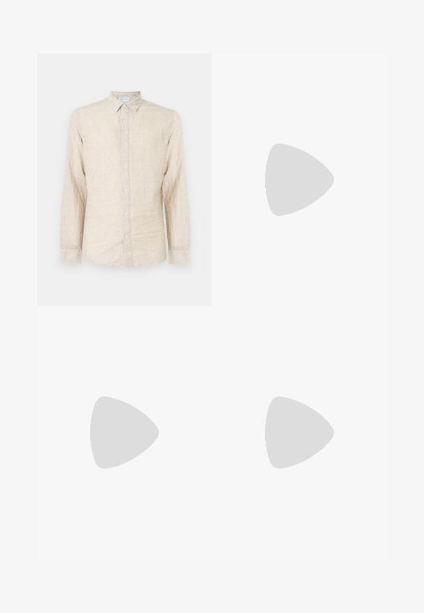 Cămașă bej cu mânecă lungă, fabricată dintr-un material texturat, având un guler clasic, închidere cu butoane și o croială lejeră.; Două tricouri cu guler rotund, unul negru și unul verde măsliniu, realizate dintr-un material de bumbac moale. Designul este simplu, cu mâneci scurte și tăietură dreaptă.; Pantaloni atletici negri dintr-un material texturat, cu un talie ajustabilă, buzunar lateral cu fermoar și mansete tapered.; Sneakers din piele albă cu o talpă groasă de crem, accent al călcâiului în nuanță de navy și logo pe lateral. Textură netedă, design minimalist, având sistem de închidere cu șireturi.