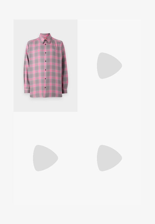 Camisa de cuadros gris de botones con acentos rosas, mangas largas, un collar clásico y un logo en la parte superior izquierda del pecho.; Camiseta blanca de algodón con mangas cortas, cuello redondo y un corte relajado. Presenta una pequeña etiqueta de marca en el lateral. Textura suave.; Pantalones grises ajustados con una textura suave, que cuentan con un bolsillo trasero y un diseño slim fit. La tela tiene un patrón sutil.; Zapatilla de cuero blanca con un acabado suave, puntera redonda, cordones planos y suela texturizada. Cuenta con un sutil logo en el talón.; Gafas de sol rectangulares negras con lentes oscuros, que presentan un marco grueso, acentos sutiles en los lados y sin logotipos visibles más allá del nombre de la marca.; Bolsa de lona en color beige claro con dos asas, con el logo "SAMSOE" impreso en blanco en la parte frontal. Forma rectangular con un diseño sencillo.