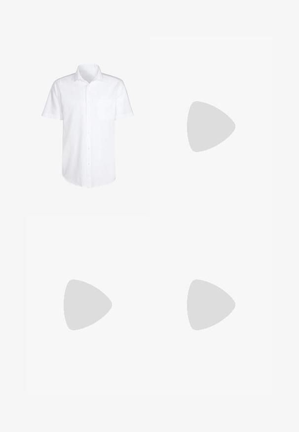 Balināma baltā kokvilnas krekls ar īsām piedurknēm, ar krūšu kabatu un izliekto apakšmalu, kas nodrošina ikdienišķu piegriezumu.; Vīriešu taisno kāju melnie džinsi ar piecām kabatām un oranžu izšuvumu, ar pogu un zipa aizdari priekšējā jostas daļā.; Tumši zilas zamšādas sporta kurpes ar baltu gumijas zoli un šņorēm, apvienotas ar platām kājām džinsu biksēm vidēji zila nomazgātā tonī.; Melni kvadrāta saules brilles ar pelēkiem lēcām, kuru temples rotā eleganti zelta akcenti, un matēta apdare rāmis sniedz mūsdienīgu izskatu.; Tumši zils šalle ar pelēku grafiku, kurā attēlots polo spēlētājs uz zirga, ar frizētām malām.