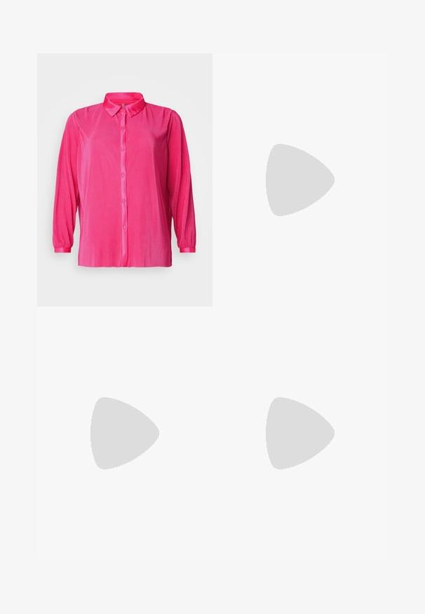 Camisa de manga larga rosa con botones en el frente, que presenta una textura acanalada y un collar y puños de satén.; Pantalones de corte relajado en azul claro, confeccionados en una tela suave, con una cintura elástica y cordón ajustable, que presentan piernas rectas y sin bolsillos.; Zapato de tacón alto de charol negro con diseño slingback, punta afilada, tacón rectangular y acentos en tono dorado.; Juego de 16 pulseras de plata con texturas variadas, incluyendo patrones lisos, retorcidos y de cuentas, dispuestas en cuatro filas sobre un fondo blanco.